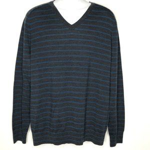 Banana Republic Baruffa Italian Merino Wool Sweater Striped V-Neck Gray Mens XL